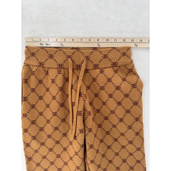 EllandEmm 2 pc Preppy Monogram Camel Brown Knit Pullover Joggers Sweatsuit S XS - Picture 10 of 13